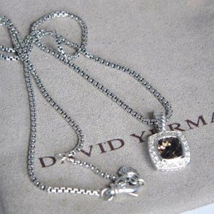  7MM Smoky Quartz Diamond 17 IN ADJ Necklace